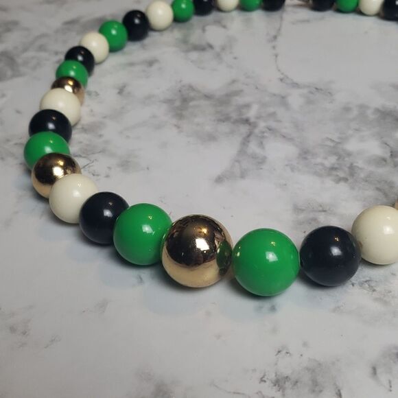 Vintage Black, Green, Gold and White Necklace - Picture 3 of 5